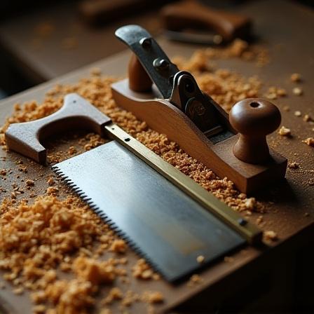 Woodworking tools on a workbench