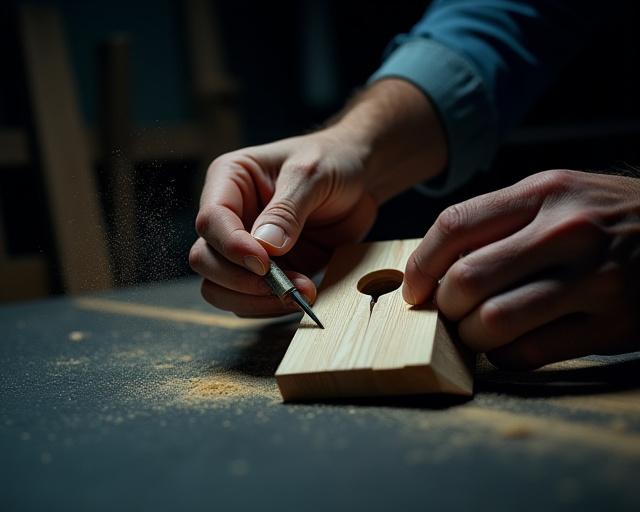 Artisan hands carving wood