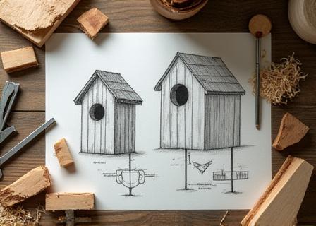 Hand-drawn birdhouse sketches